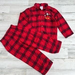 Mickey Mouse Holiday Red Black Plaid PJ Pajama Sleepwear Set Kids Boys Size 4‎